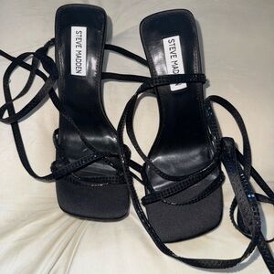 Steve Madden Black Rhinestone Strap Heels